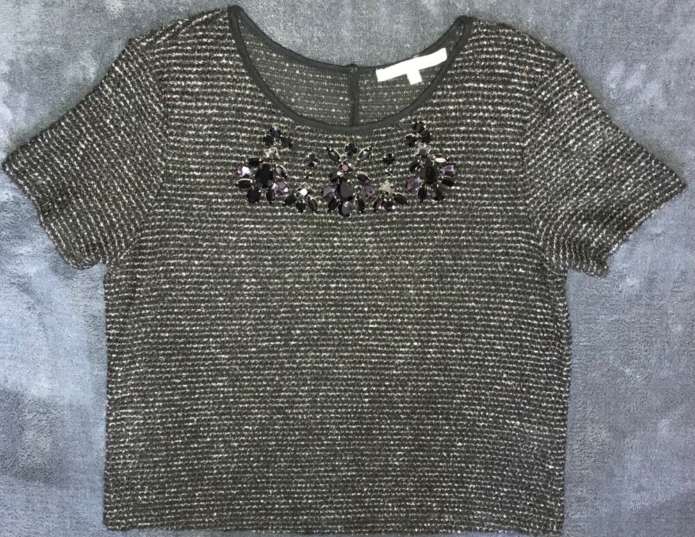 Search For Sanity Women's Small Tweed Embellished Top Artsy Office Career Modest